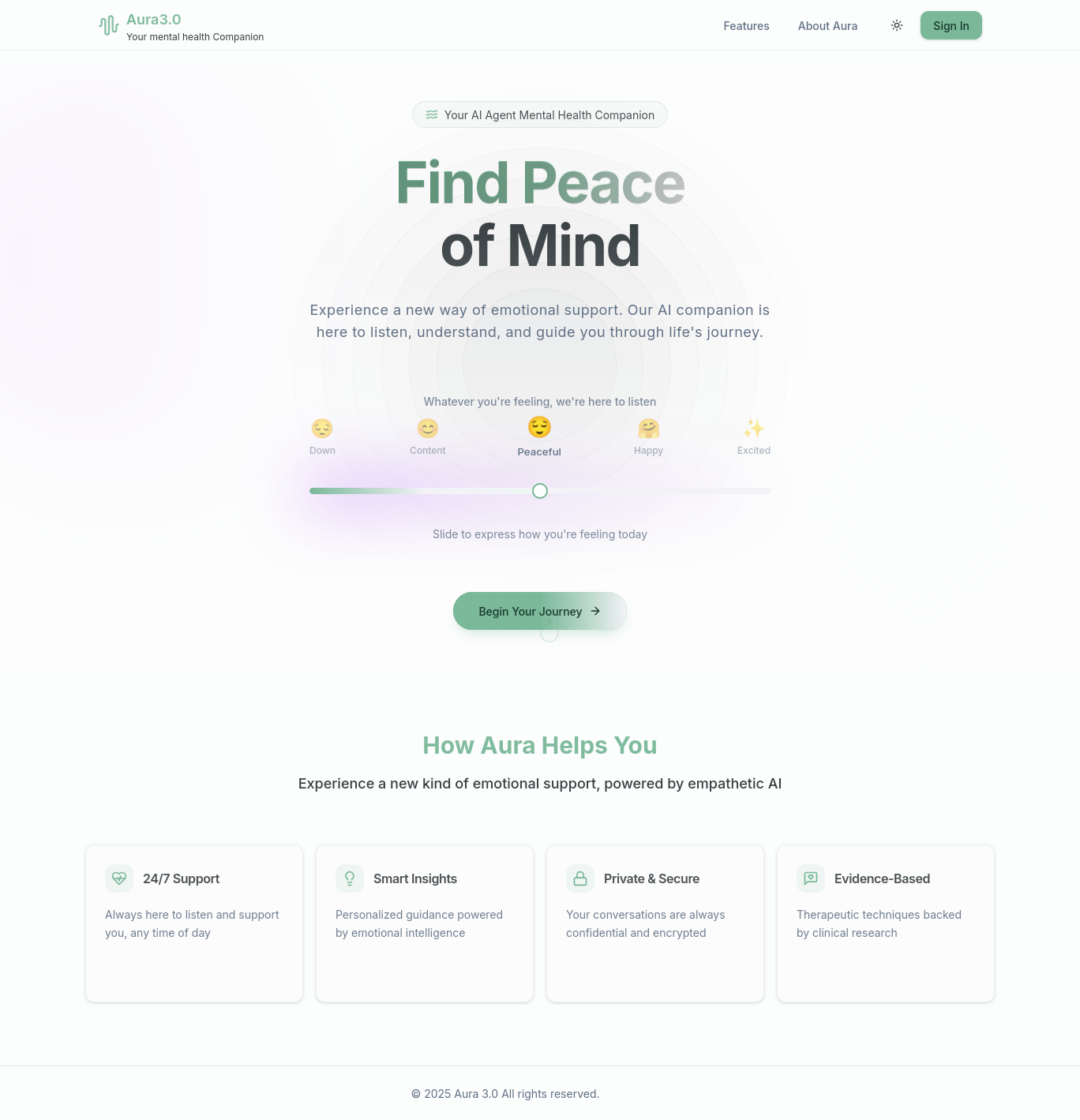 Screenshot of AI Therapist Agent dashboard showing therapy sessions and mental health analytics